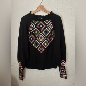 Halston Granny Squares Crochet Cotton Sweater